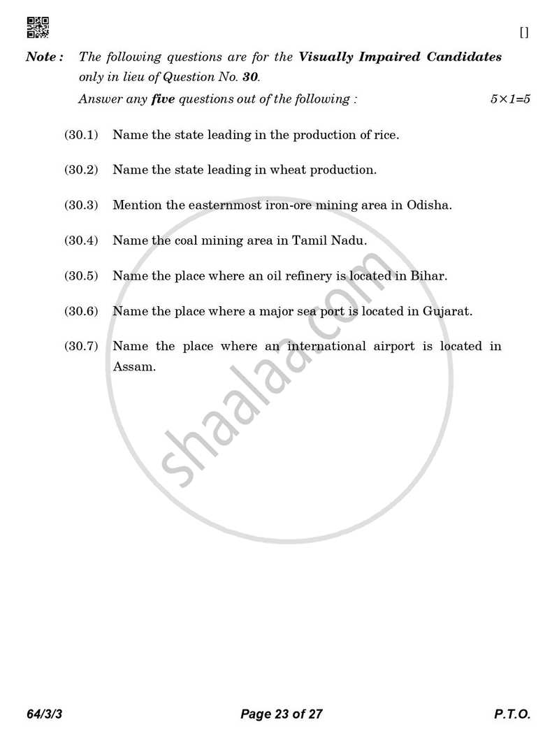 Geography 2025-2026 - CBSE 12th - Class 12 - CBSE (Central Board of Secondary Education) question paper with PDF download