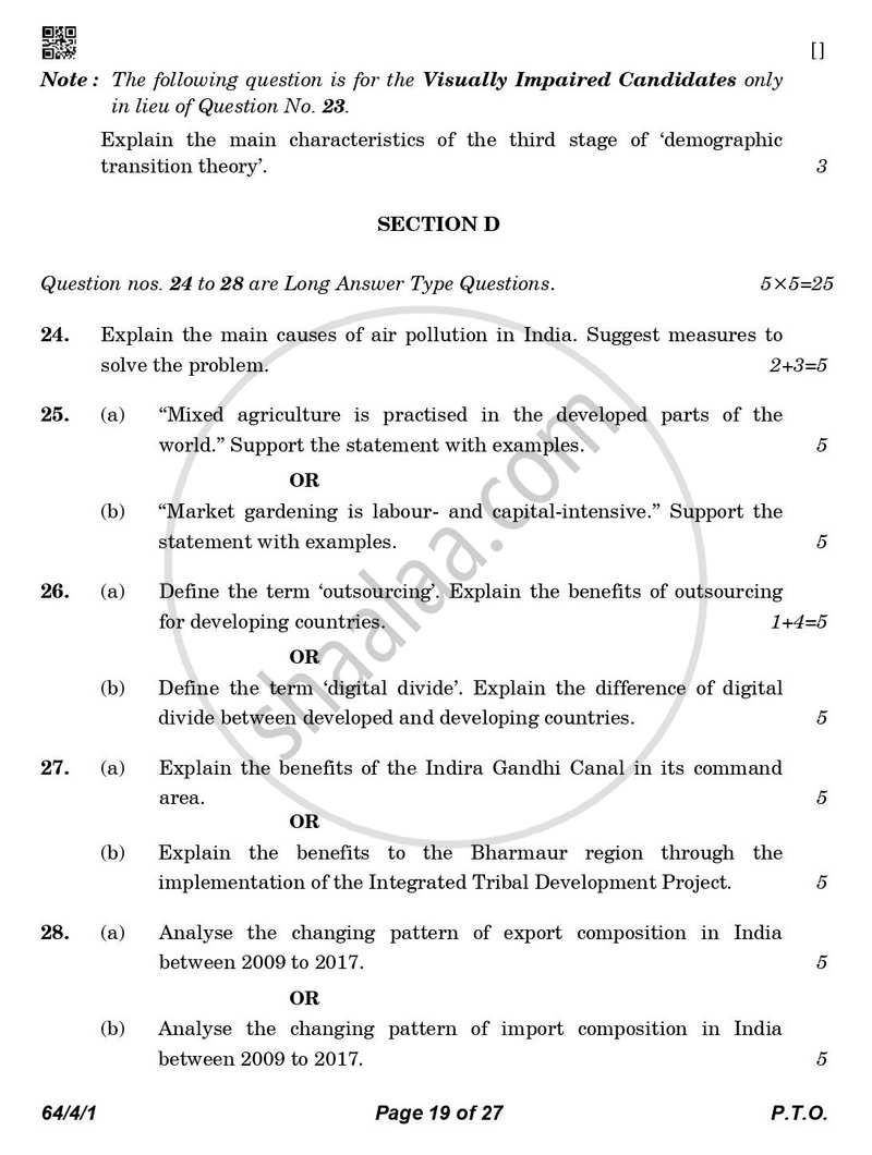 Geography 2025-2026 - CBSE 12th - Class 12 - CBSE (Central Board of Secondary Education) question paper with PDF download