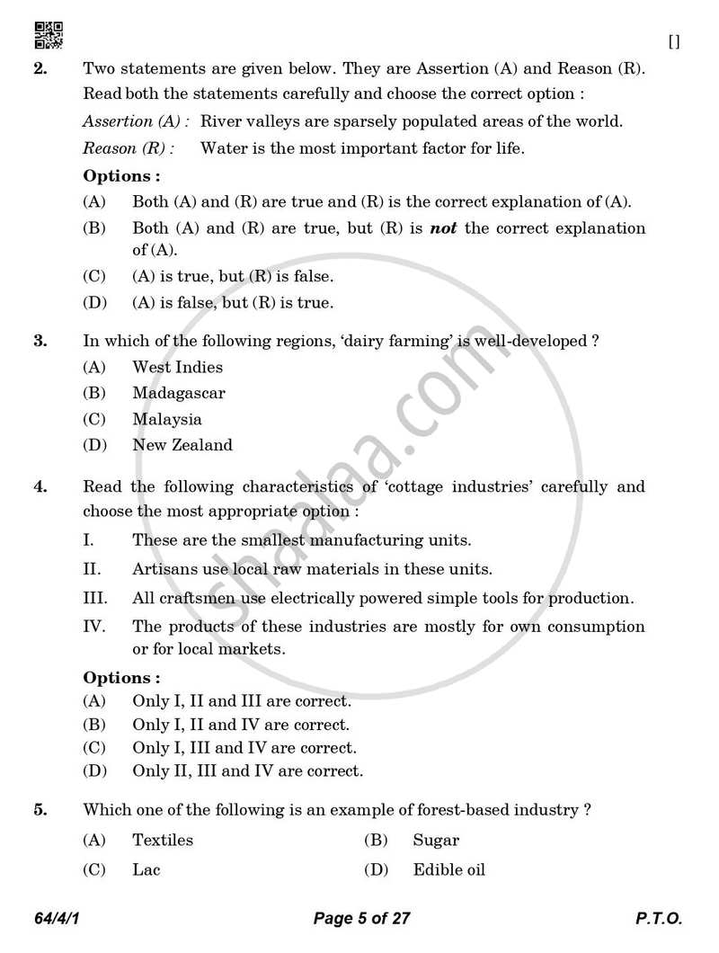 Geography 2025-2026 - CBSE 12th - Class 12 - CBSE (Central Board of Secondary Education) question paper with PDF download
