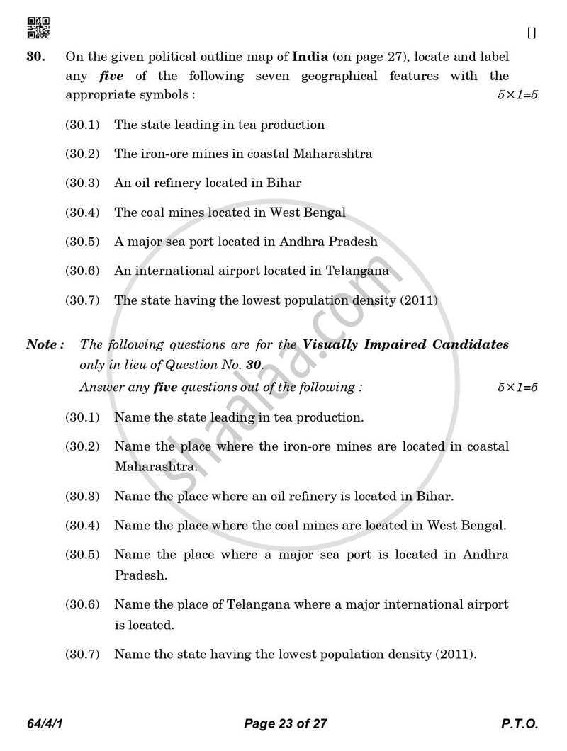 Geography 2025-2026 - CBSE 12th - Class 12 - CBSE (Central Board of Secondary Education) question paper with PDF download