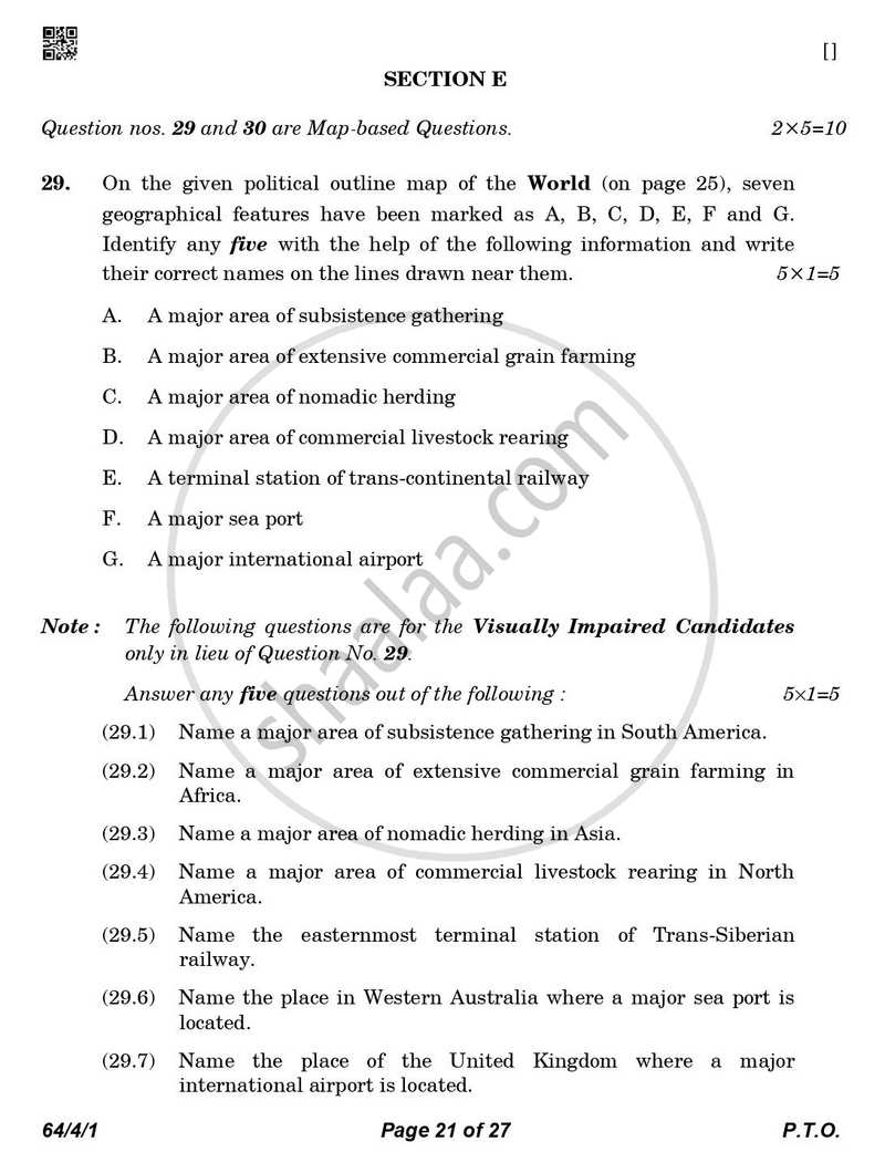 Geography 2025-2026 - CBSE 12th - Class 12 - CBSE (Central Board of Secondary Education) question paper with PDF download