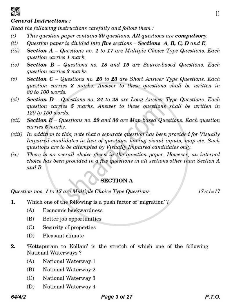 Geography 2025-2026 - CBSE 12th - Class 12 - CBSE (Central Board of Secondary Education) question paper with PDF download