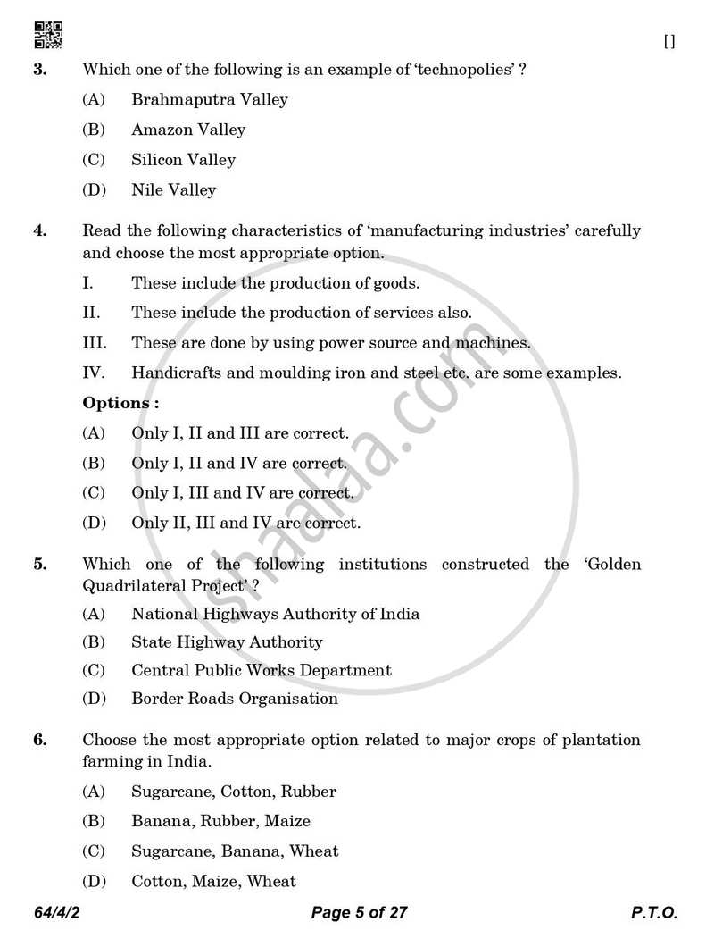 Geography 2025-2026 - CBSE 12th - Class 12 - CBSE (Central Board of Secondary Education) question paper with PDF download