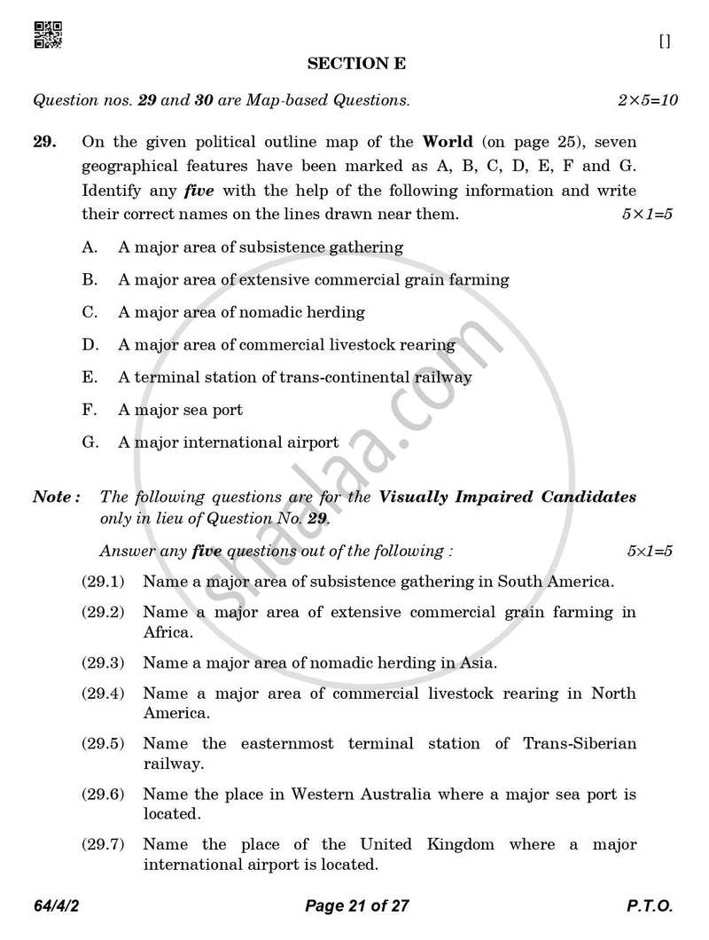Geography 2025-2026 - CBSE 12th - Class 12 - CBSE (Central Board of Secondary Education) question paper with PDF download