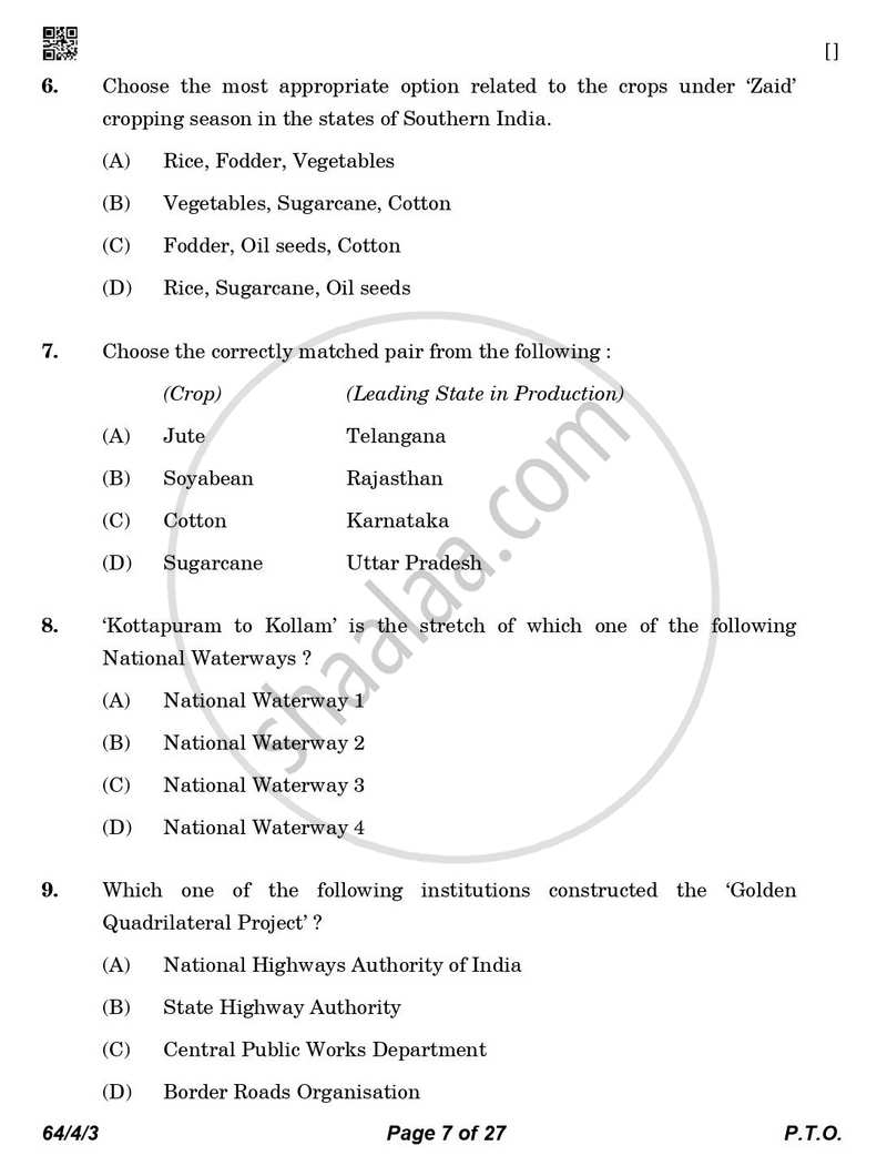Geography 2025-2026 - CBSE 12th - Class 12 - CBSE (Central Board of Secondary Education) question paper with PDF download
