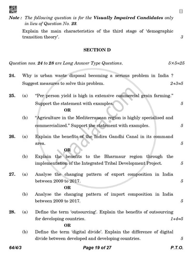 Geography 2025-2026 - CBSE 12th - Class 12 - CBSE (Central Board of Secondary Education) question paper with PDF download