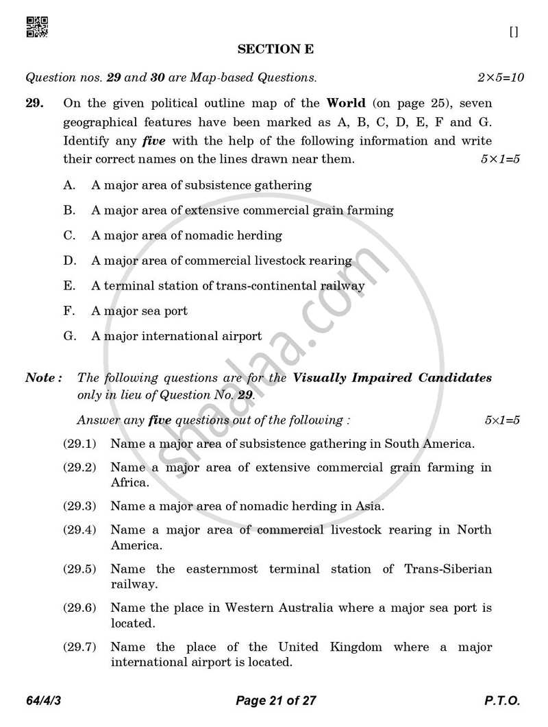 Geography 2025-2026 - CBSE 12th - Class 12 - CBSE (Central Board of Secondary Education) question paper with PDF download