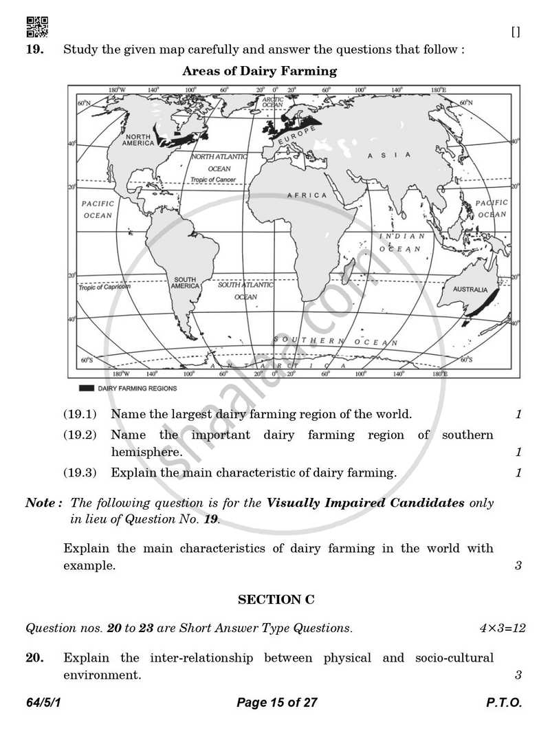 Geography 2025-2026 - CBSE 12th - Class 12 - CBSE (Central Board of Secondary Education) question paper with PDF download