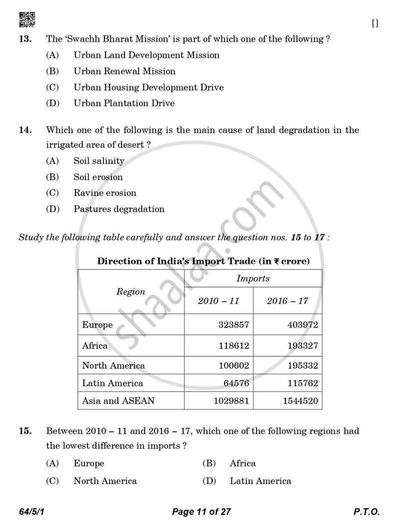 Geography 2025-2026 - CBSE 12th - Class 12 - CBSE (Central Board of Secondary Education) question paper with PDF download