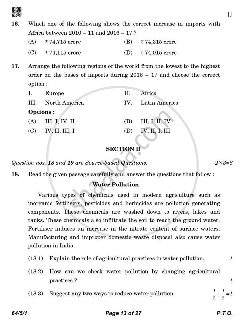 Geography 2025-2026 - CBSE 12th - Class 12 - CBSE (Central Board of Secondary Education) question paper with PDF download