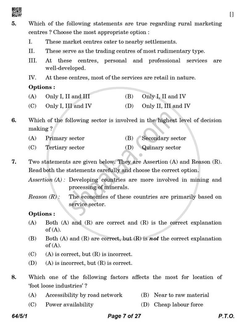 Geography 2025-2026 - CBSE 12th - Class 12 - CBSE (Central Board of Secondary Education) question paper with PDF download