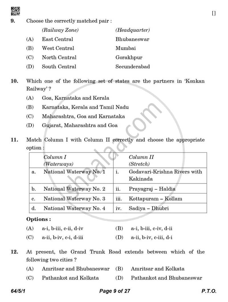 Geography 2025-2026 - CBSE 12th - Class 12 - CBSE (Central Board of Secondary Education) question paper with PDF download