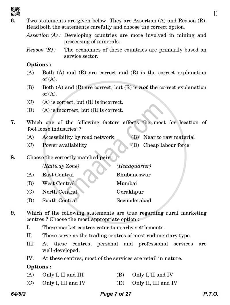 Geography 2025-2026 - CBSE 12th - Class 12 - CBSE (Central Board of Secondary Education) question paper with PDF download