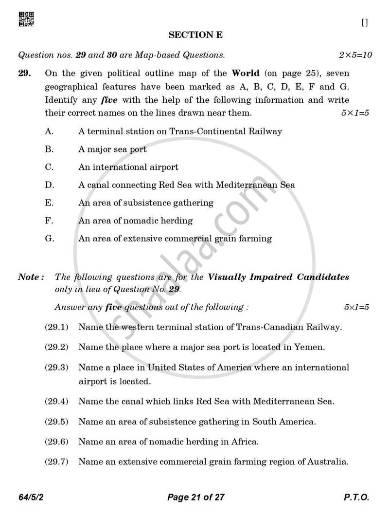 Geography 2025-2026 - CBSE 12th - Class 12 - CBSE (Central Board of Secondary Education) question paper with PDF download