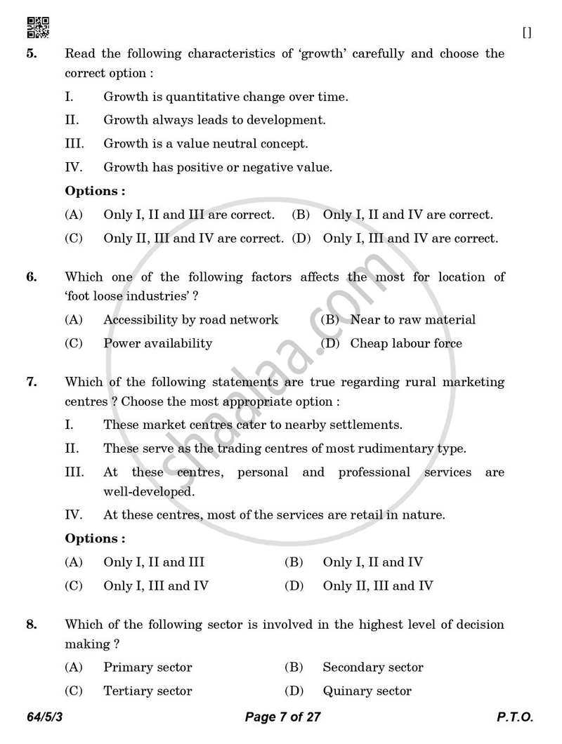 Geography 2025-2026 - CBSE 12th - Class 12 - CBSE (Central Board of Secondary Education) question paper with PDF download