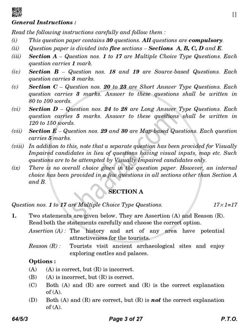 Geography 2025-2026 - CBSE 12th - Class 12 - CBSE (Central Board of Secondary Education) question paper with PDF download