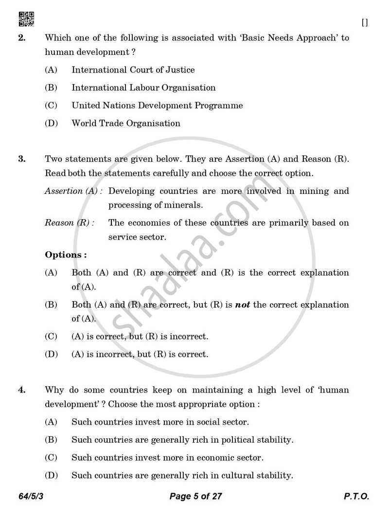 Geography 2025-2026 - CBSE 12th - Class 12 - CBSE (Central Board of Secondary Education) question paper with PDF download
