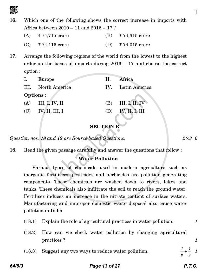 Geography 2025-2026 - CBSE 12th - Class 12 - CBSE (Central Board of Secondary Education) question paper with PDF download