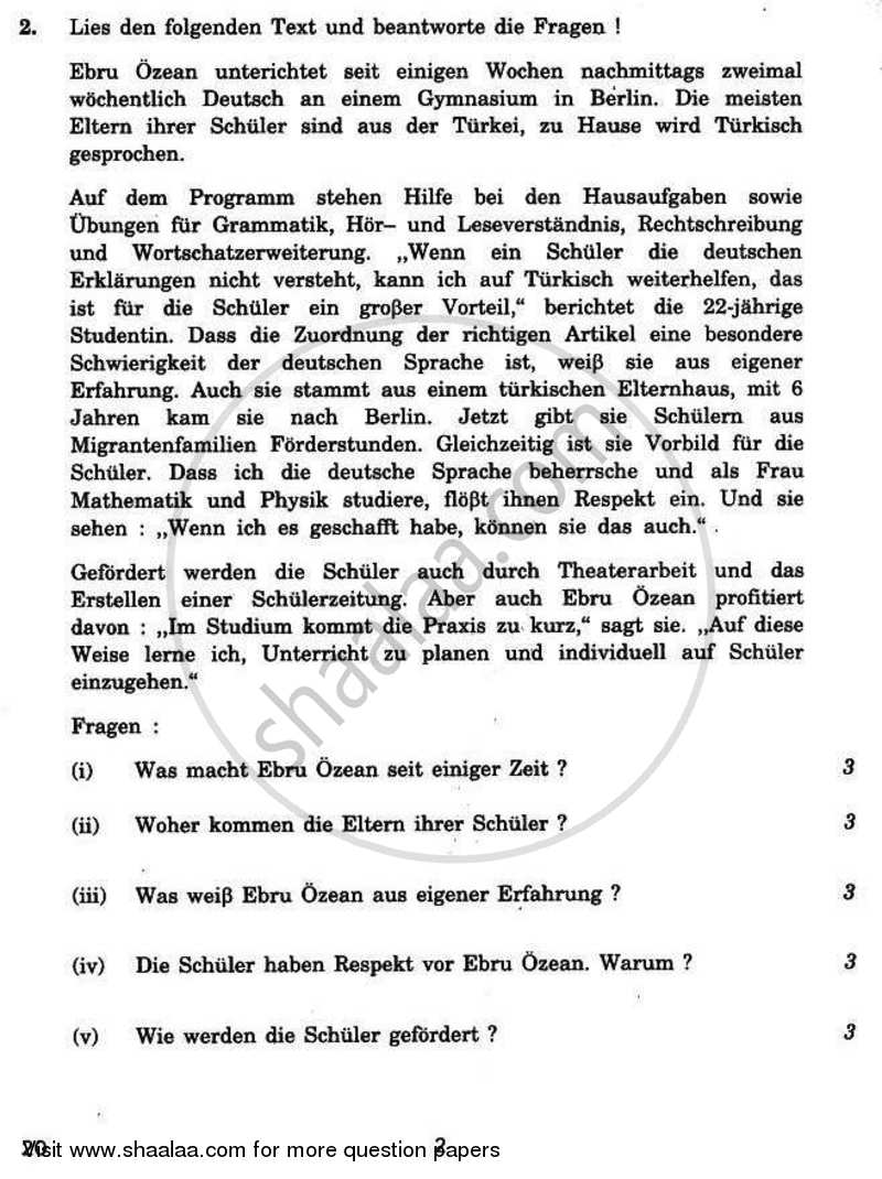 German 2010-2011 - CBSE 12th - Class 12 - CBSE (Central Board of Secondary Education) question paper with PDF download