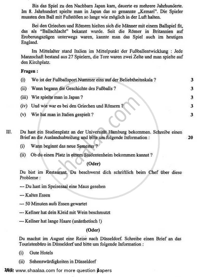 German 2010-2011 - CBSE 12th - Class 12 - CBSE (Central Board of Secondary Education) question paper with PDF download