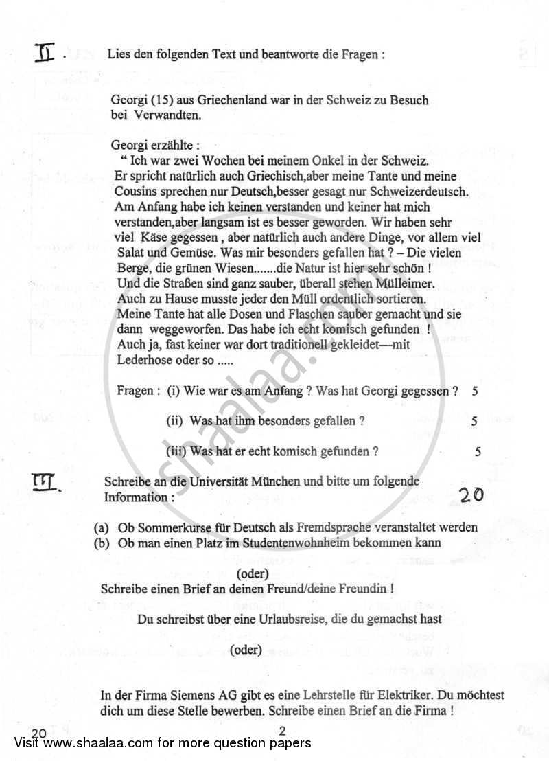 German 2011-2012 - CBSE 12th - Class 12 - CBSE (Central Board of Secondary Education) question paper with PDF download