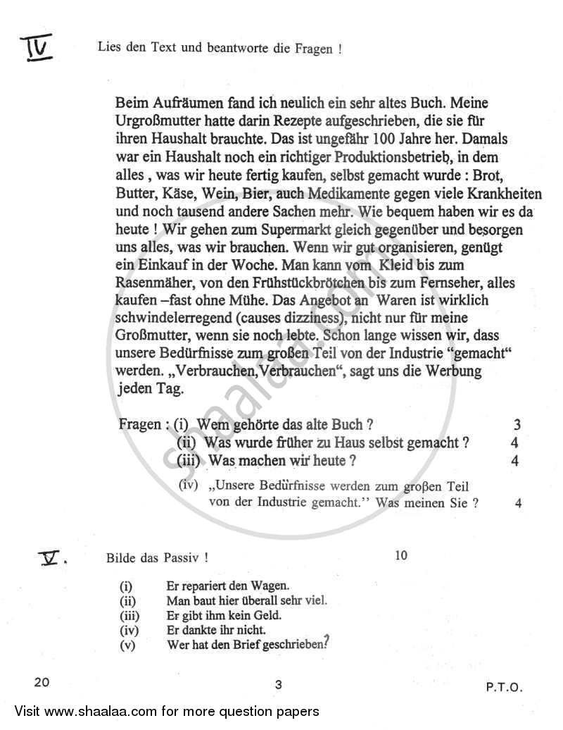 German 2011-2012 - CBSE 12th - Class 12 - CBSE (Central Board of Secondary Education) question paper with PDF download