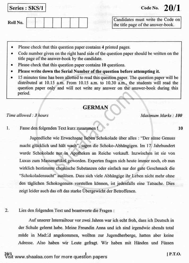 German 2012-2013 - CBSE 12th - Class 12 - CBSE (Central Board of Secondary Education) question paper with PDF download