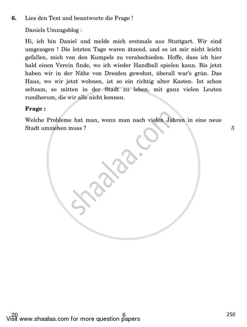 German 2016-2017 - CBSE 12th - Class 12 - CBSE (Central Board of Secondary Education) question paper with PDF download