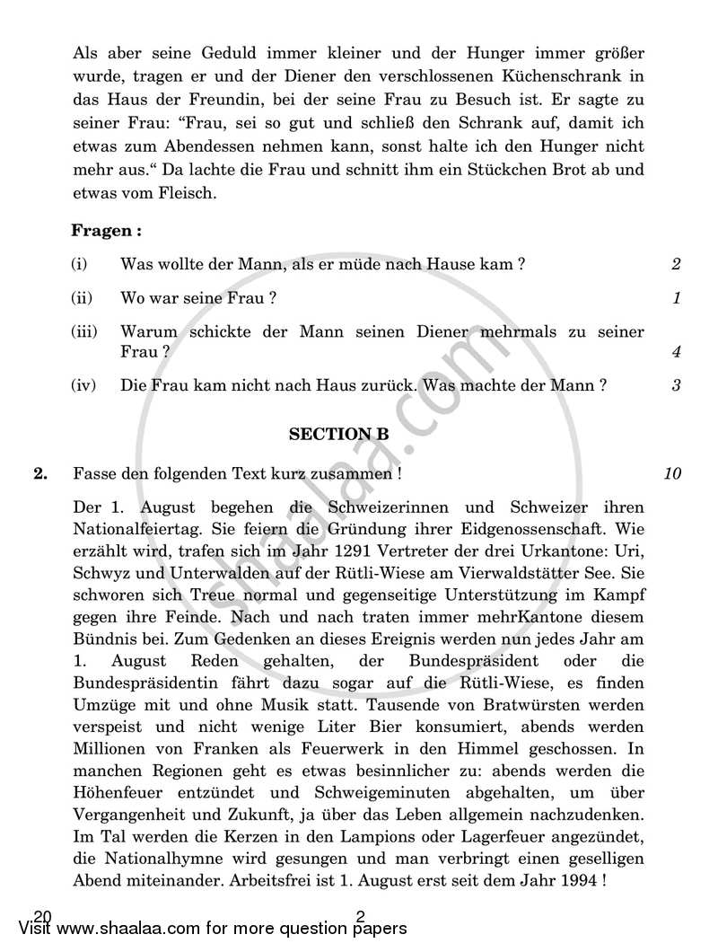 German 2016-2017 - CBSE 12th - Class 12 - CBSE (Central Board of Secondary Education) question paper with PDF download