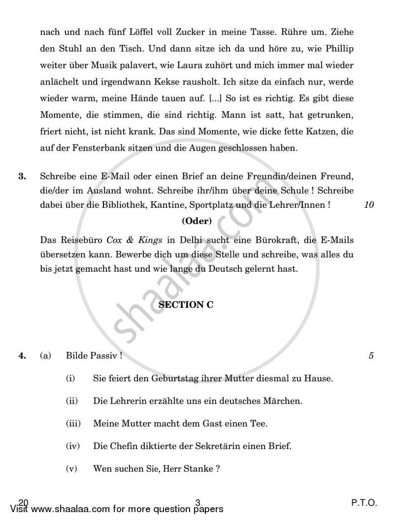 German 2017-2018 - CBSE 12th - Class 12 - CBSE (Central Board of Secondary Education) question paper with PDF download