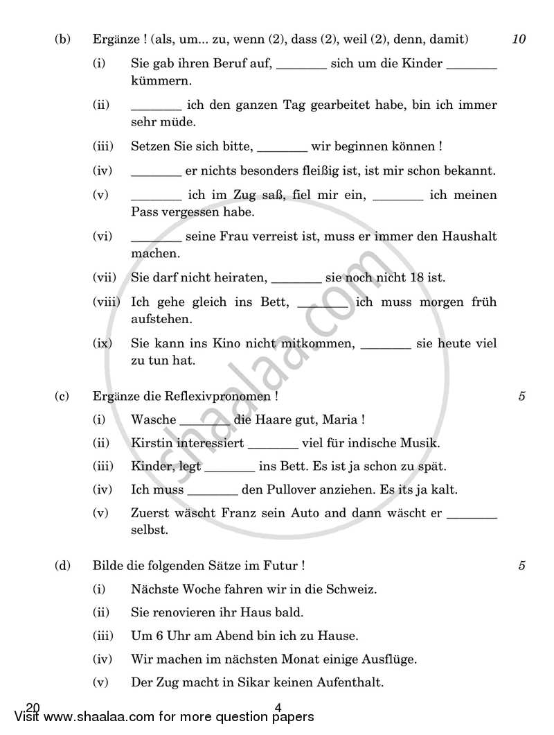 German 2018-2019 - CBSE 12th - Class 12 - CBSE (Central Board of Secondary Education) question paper with PDF download