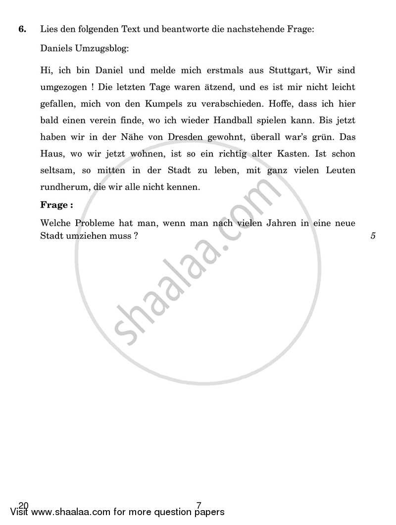 German 2018-2019 - CBSE 12th - Class 12 - CBSE (Central Board of Secondary Education) question paper with PDF download