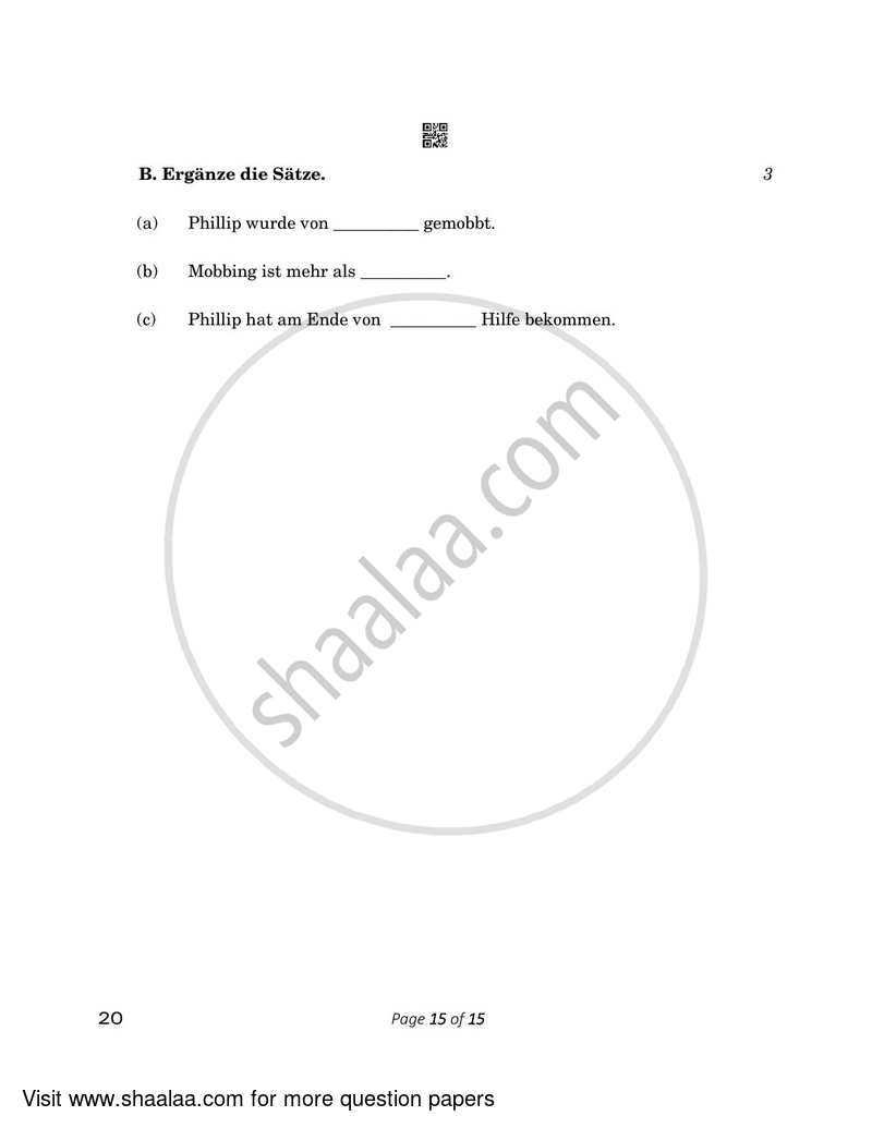 German 2022-2023 - CBSE 12th - Class 12 - CBSE (Central Board of Secondary Education) question paper with PDF download