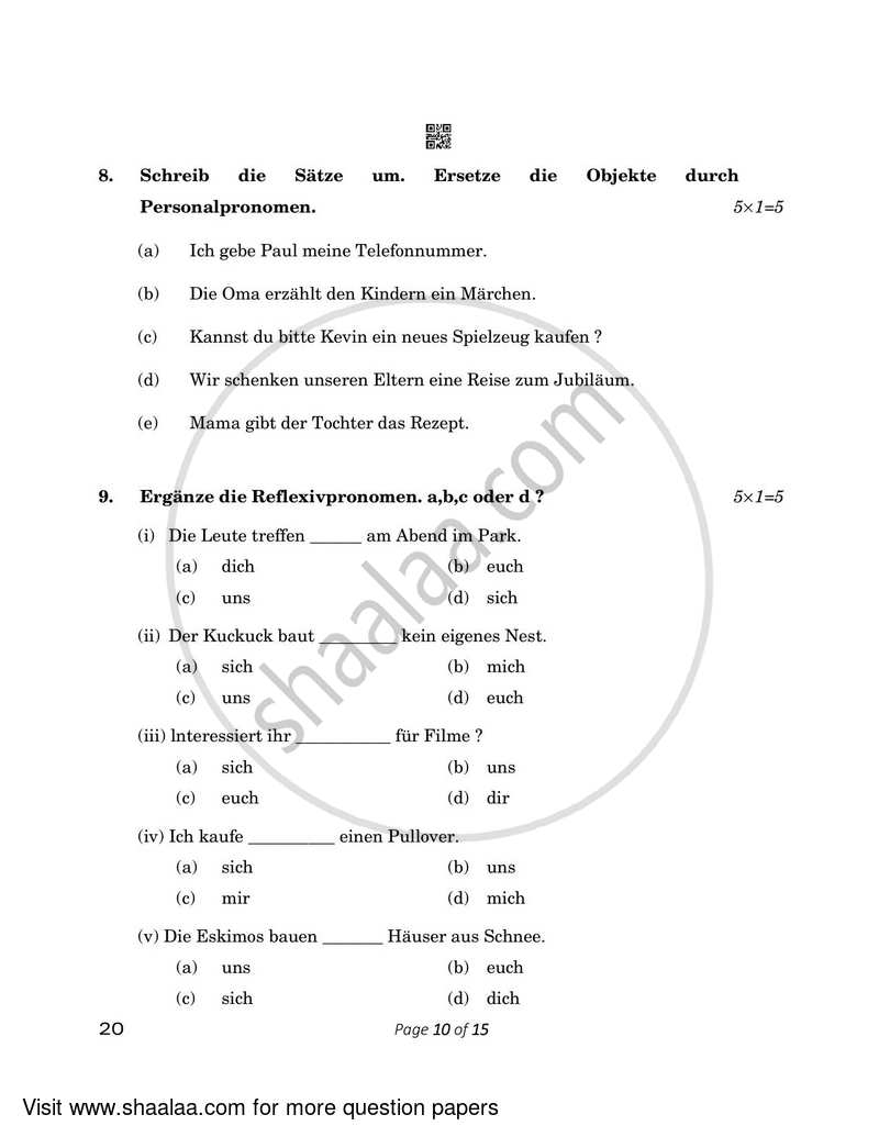 German 2022-2023 - CBSE 12th - Class 12 - CBSE (Central Board of Secondary Education) question paper with PDF download