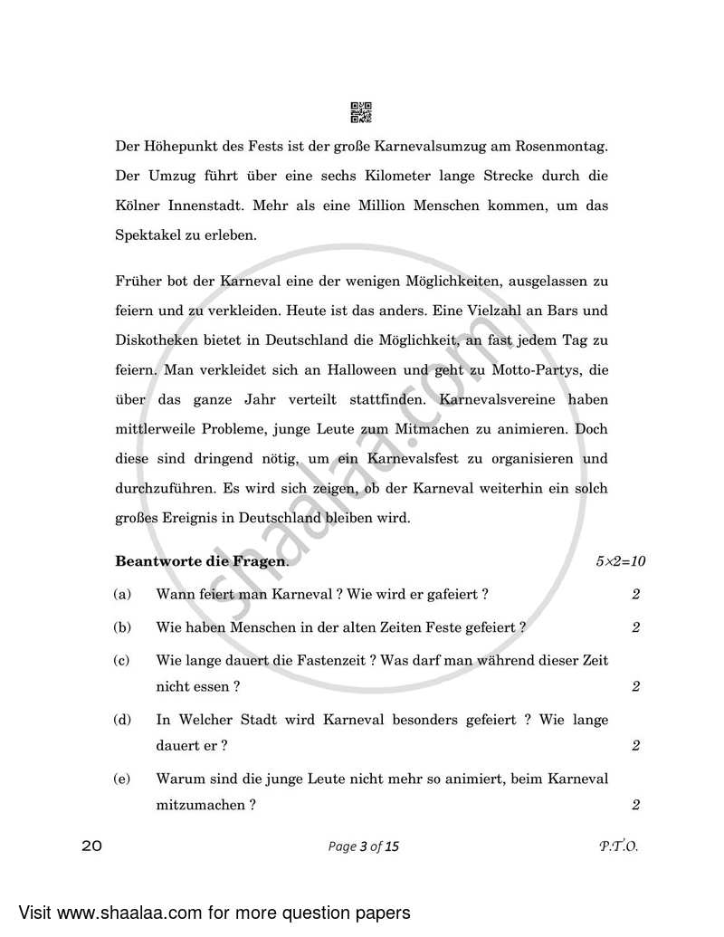 German 2022-2023 - CBSE 12th - Class 12 - CBSE (Central Board of Secondary Education) question paper with PDF download