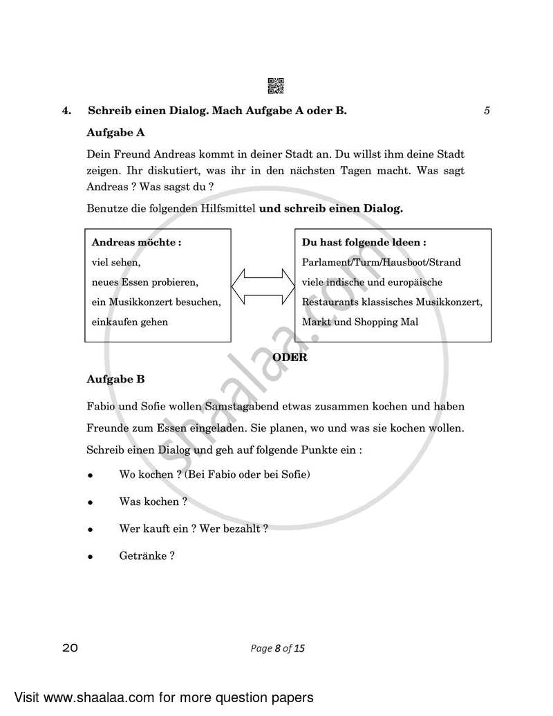 German 2022-2023 - CBSE 12th - Class 12 - CBSE (Central Board of Secondary Education) question paper with PDF download