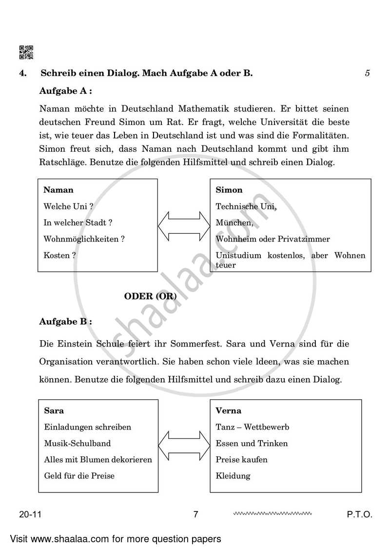 German 2023-2024 - CBSE 12th - Class 12 - CBSE (Central Board of Secondary Education) question paper with PDF download