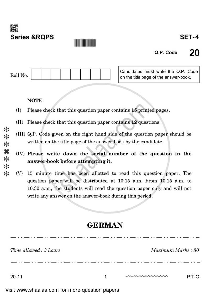 German 2023-2024 - CBSE 12th - Class 12 - CBSE (Central Board of Secondary Education) question paper with PDF download