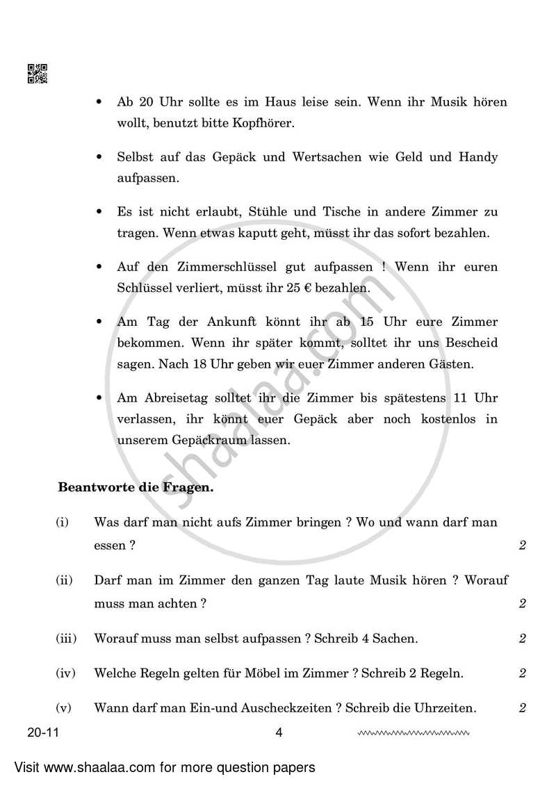 German 2023-2024 - CBSE 12th - Class 12 - CBSE (Central Board of Secondary Education) question paper with PDF download