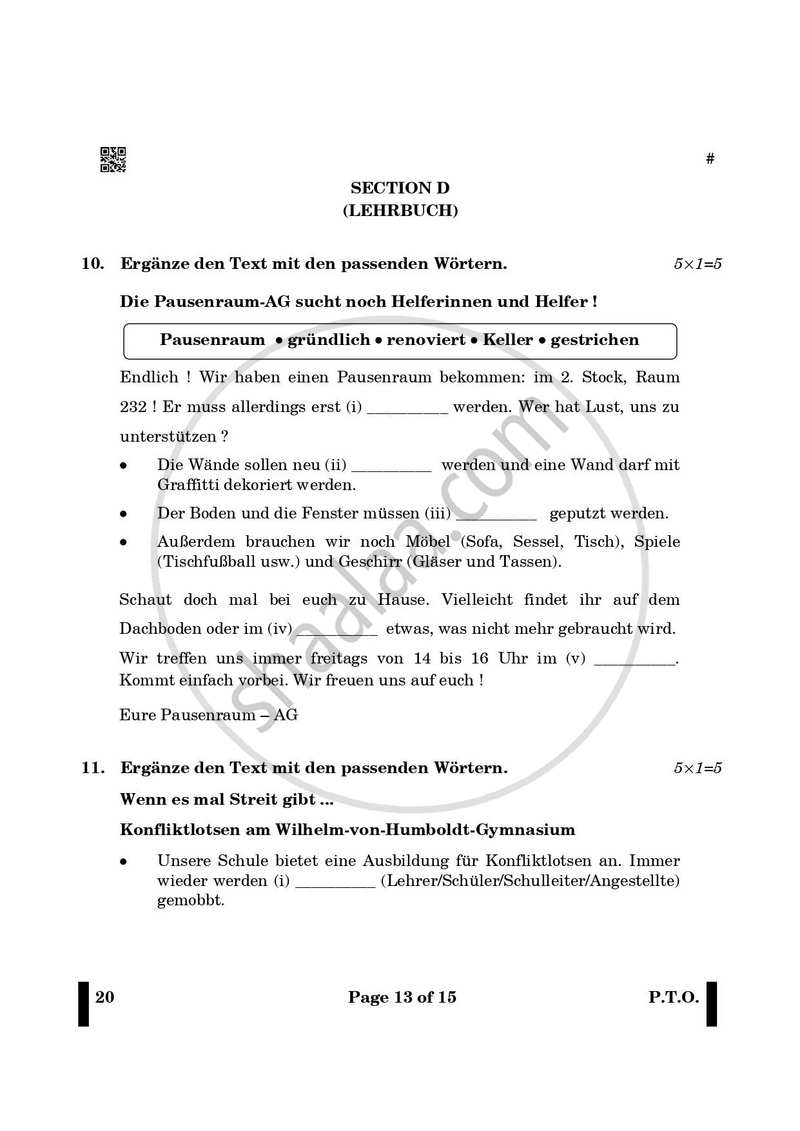German 2024-2025 - CBSE 12th - Class 12 - CBSE (Central Board of Secondary Education) question paper with PDF download