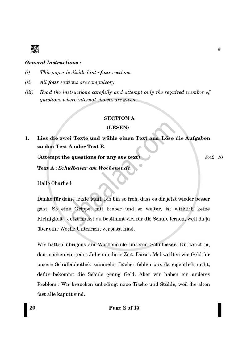 German 2024-2025 - CBSE 12th - Class 12 - CBSE (Central Board of Secondary Education) question paper with PDF download