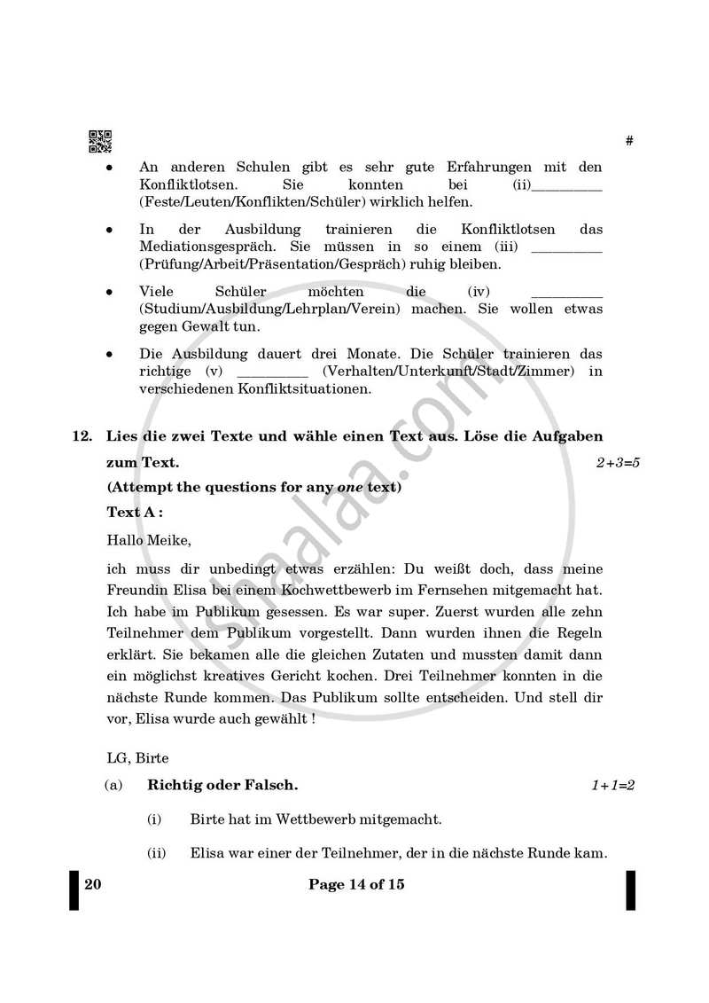 German 2024-2025 - CBSE 12th - Class 12 - CBSE (Central Board of Secondary Education) question paper with PDF download