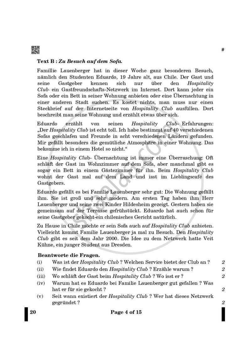 German 2024-2025 - CBSE 12th - Class 12 - CBSE (Central Board of Secondary Education) question paper with PDF download