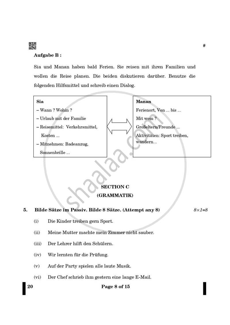 German 2024-2025 - CBSE 12th - Class 12 - CBSE (Central Board of Secondary Education) question paper with PDF download