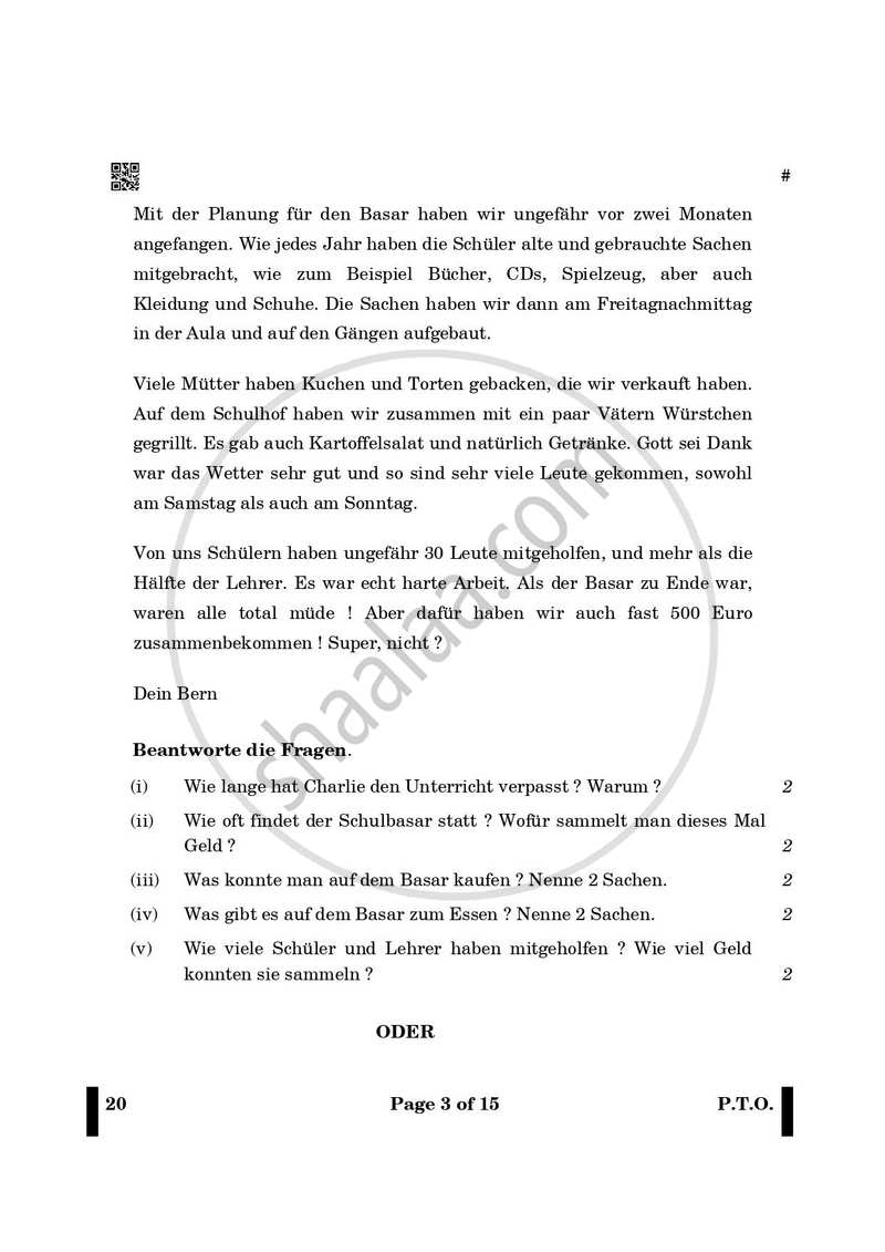 German 2024-2025 - CBSE 12th - Class 12 - CBSE (Central Board of Secondary Education) question paper with PDF download