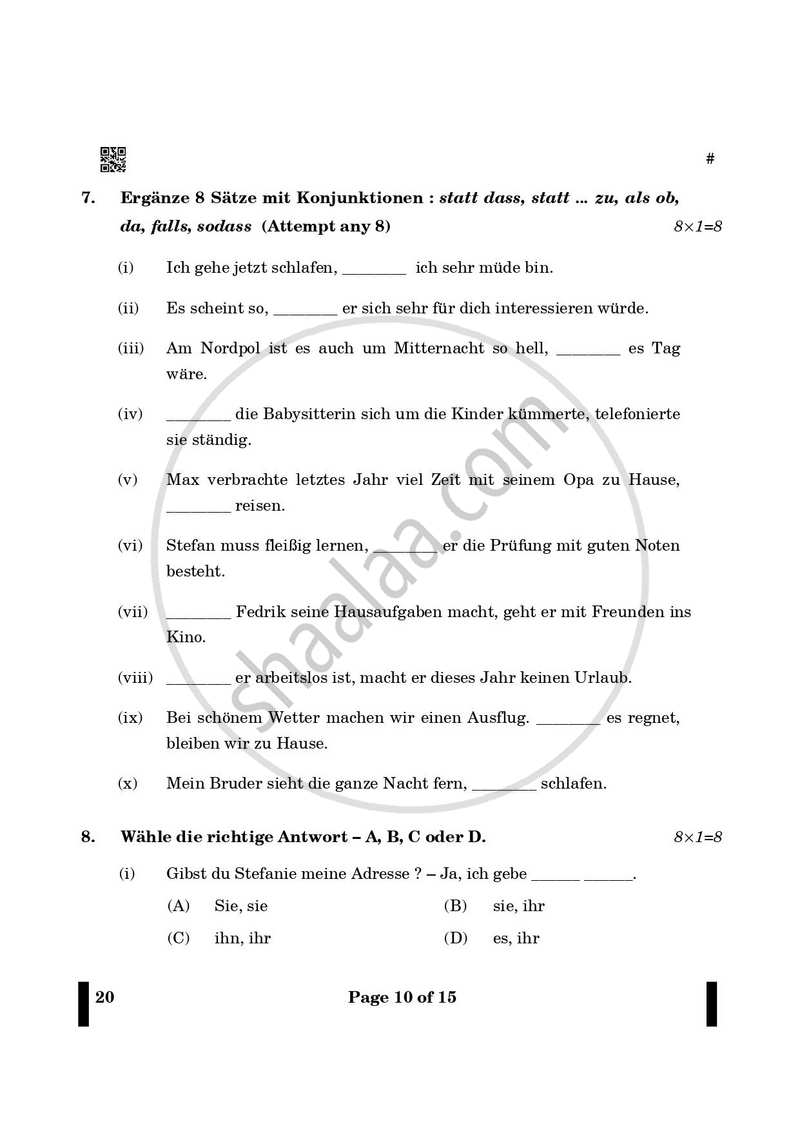 German 2024-2025 - CBSE 12th - Class 12 - CBSE (Central Board of Secondary Education) question paper with PDF download