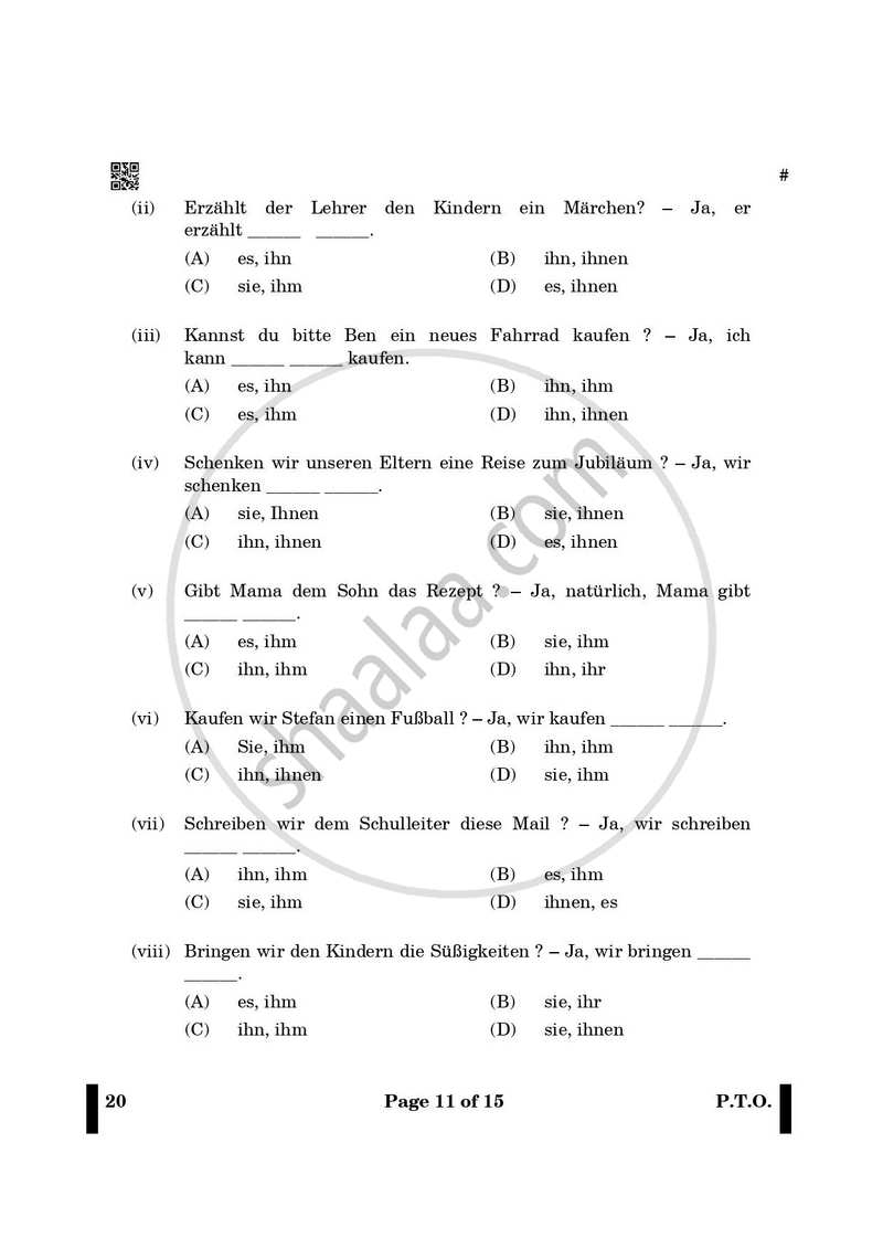German 2024-2025 - CBSE 12th - Class 12 - CBSE (Central Board of Secondary Education) question paper with PDF download