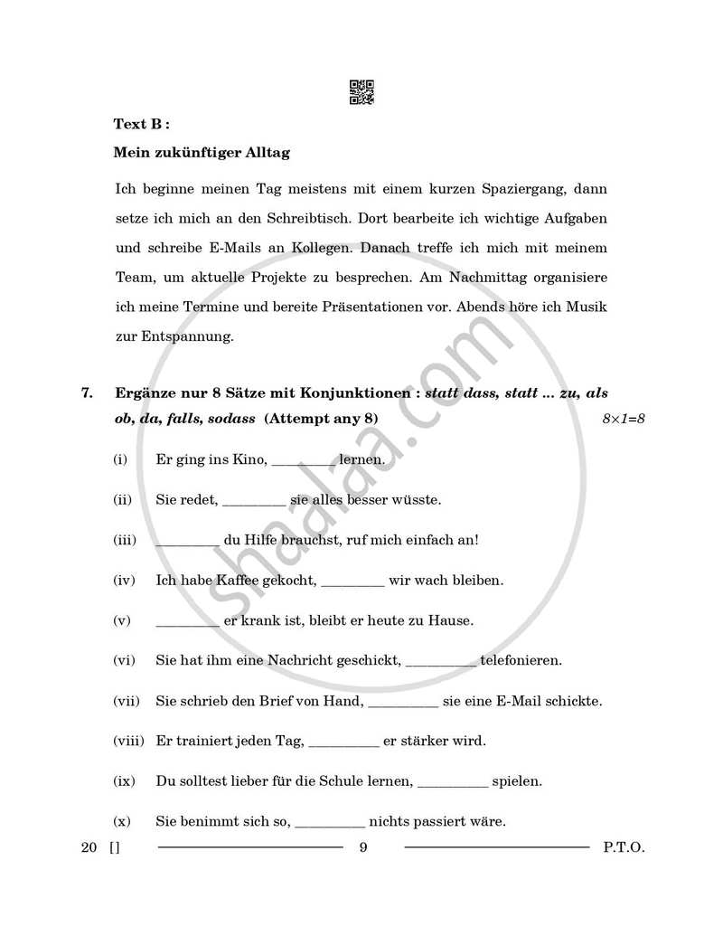 German 2025-2026 - CBSE 12th - Class 12 - CBSE (Central Board of Secondary Education) question paper with PDF download