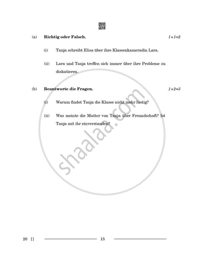 German 2025-2026 - CBSE 12th - Class 12 - CBSE (Central Board of Secondary Education) question paper with PDF download