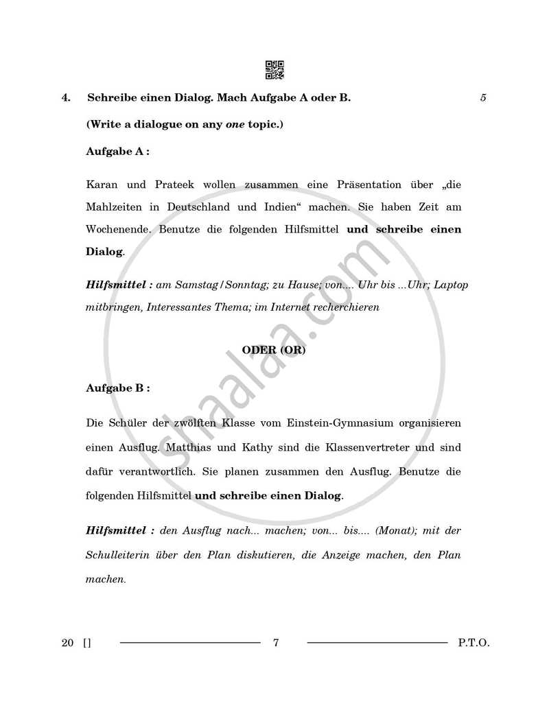 German 2025-2026 - CBSE 12th - Class 12 - CBSE (Central Board of Secondary Education) question paper with PDF download